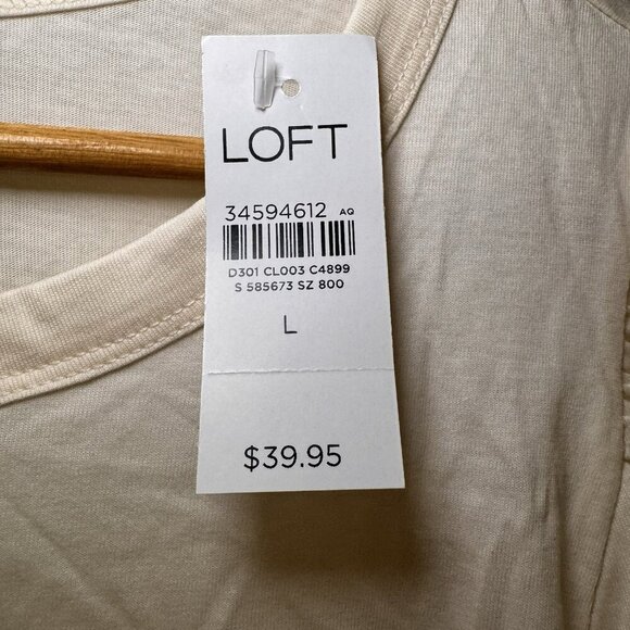 Loft Cotton Cream Short Ruffle Puff Sleeve Round Neck Top Size Large - Picture 6 of 8